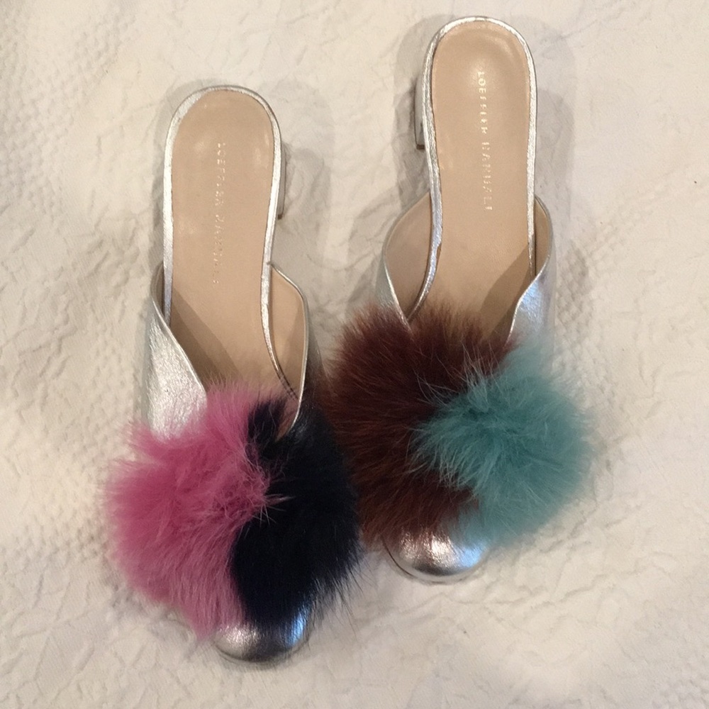 Loeffler Randall Silver Pom Pom Mule 8.5 EUC